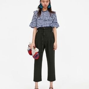 SOLD Zara gingham print western ruffle top in blue